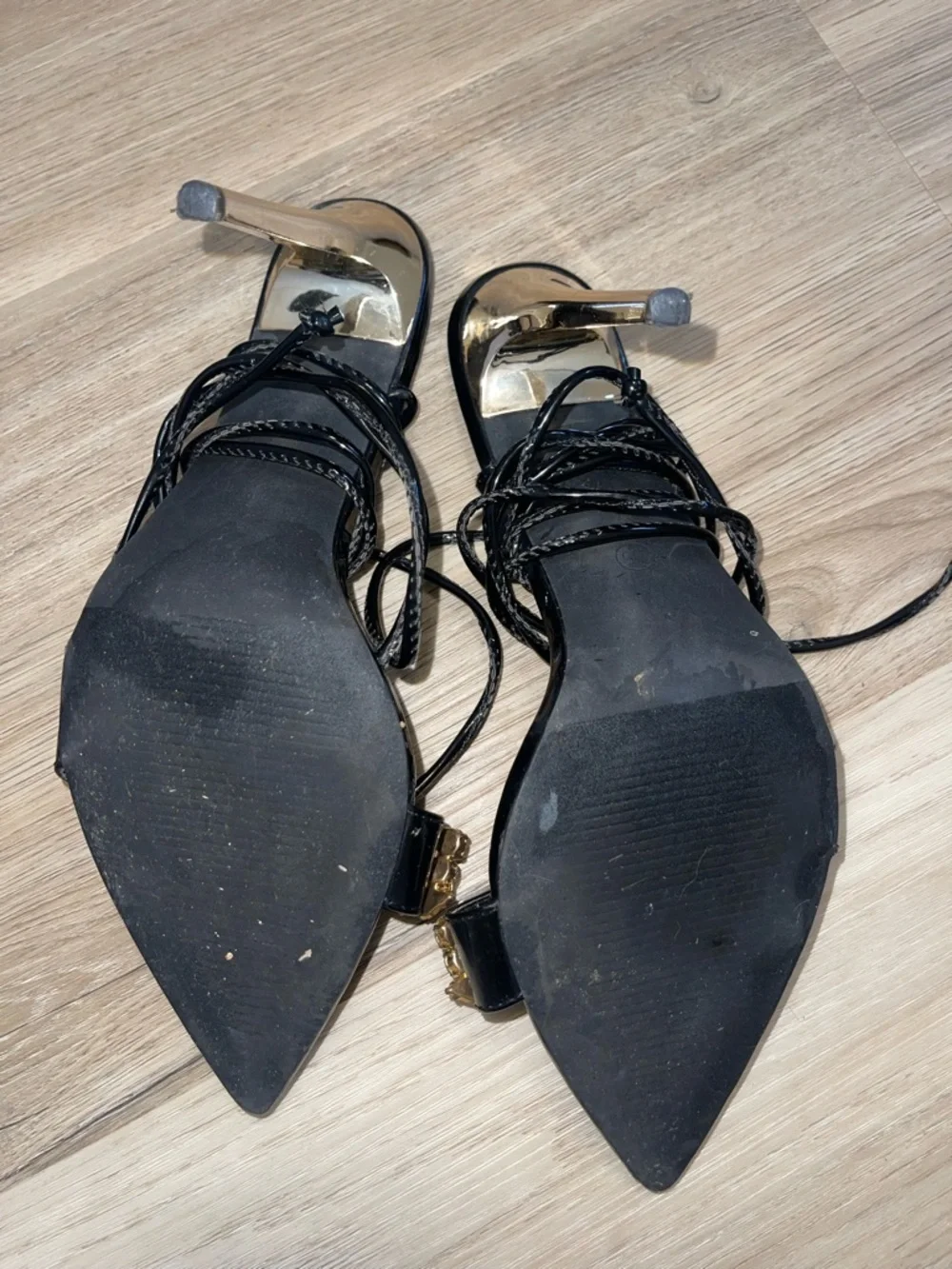 So Me Black Pointed Toe Jeweled Lace-Up Sandals - Picture 4 of 5